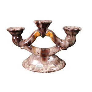 Vintage JASBA Glazed German Pottery 3-Arm Candle Stick Holder